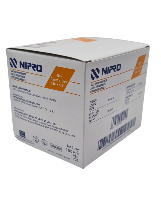 Aguja hipodérmica desechable NIPRO 25Gx16mm naranja