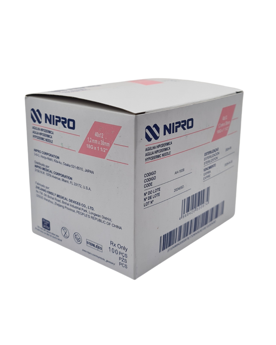 Aguja hipodérmica desechable NIPRO 18Gx38mm rosa