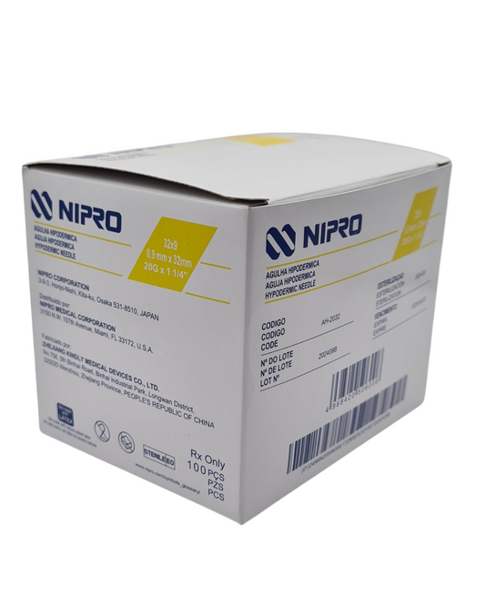 Aguja hipodérmica desechable NIPRO 20Gx32mm amarillo