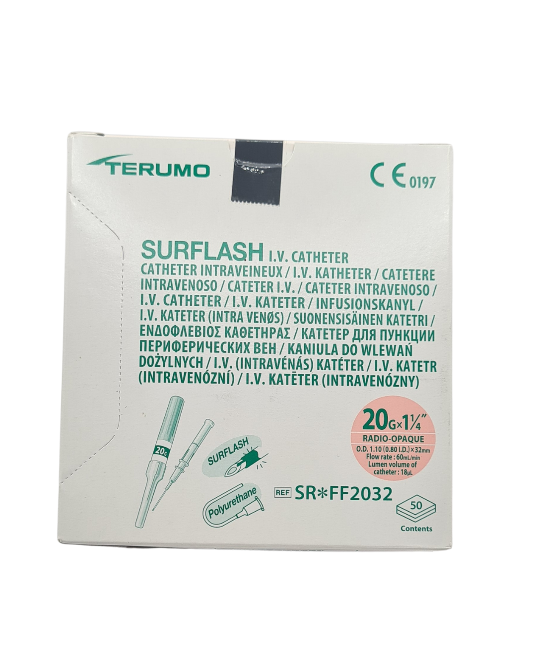 Catéter I.V. Surflash 20G x 1 1/4" (32mm) rosa TERUMO