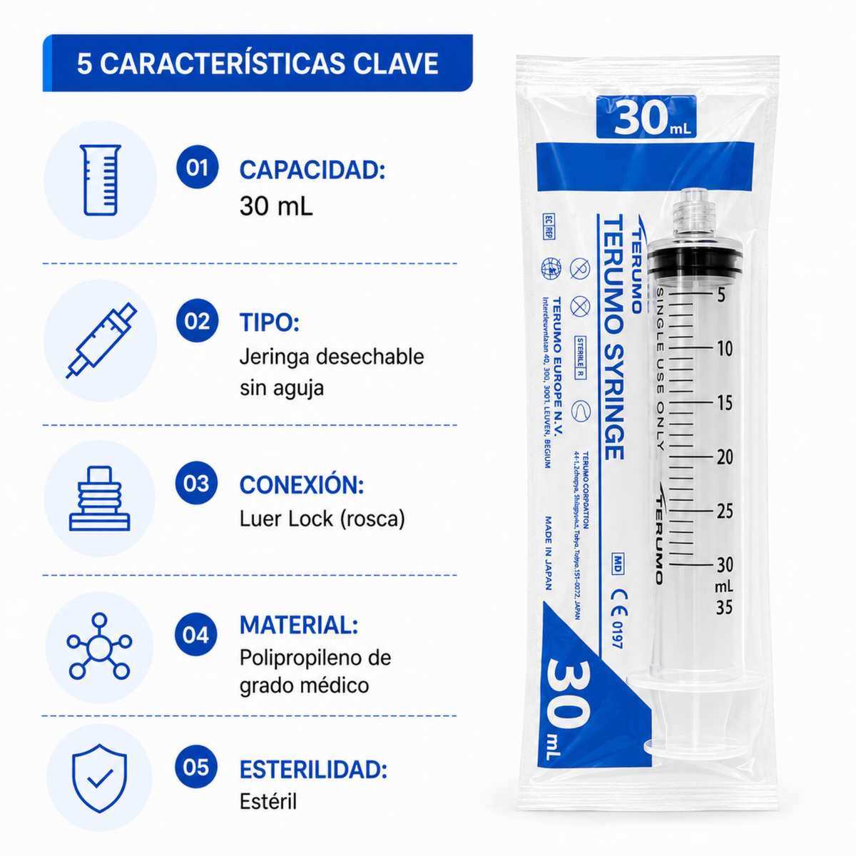 Jeringa Terumo sin Aguja Luer Lock – 30 mL y 60 mL