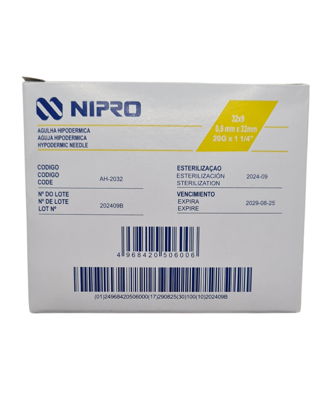 Aguja hipodérmica desechable NIPRO 20Gx32mm amarillo