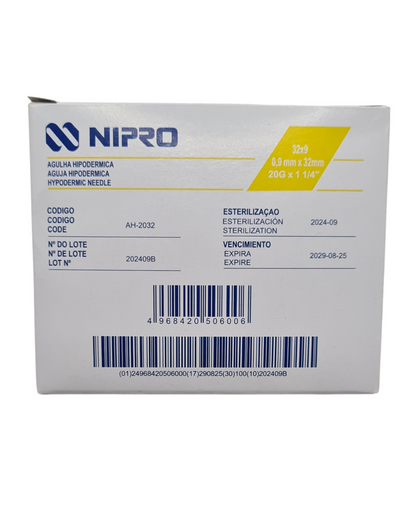 Aguja hipodérmica desechable NIPRO 20Gx32mm amarillo