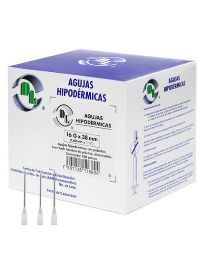 Aguja Hipodérmica desechable DL 16Gx38mm gris