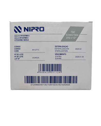 Aguja hipodérmica desechable NIPRO 27Gx13mm gris