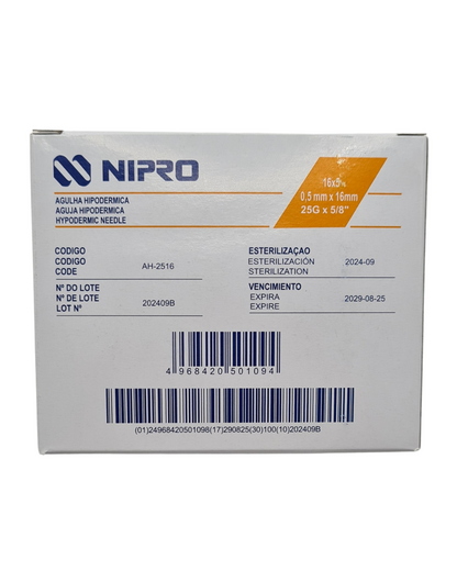 Aguja hipodérmica desechable NIPRO 25Gx16mm naranja