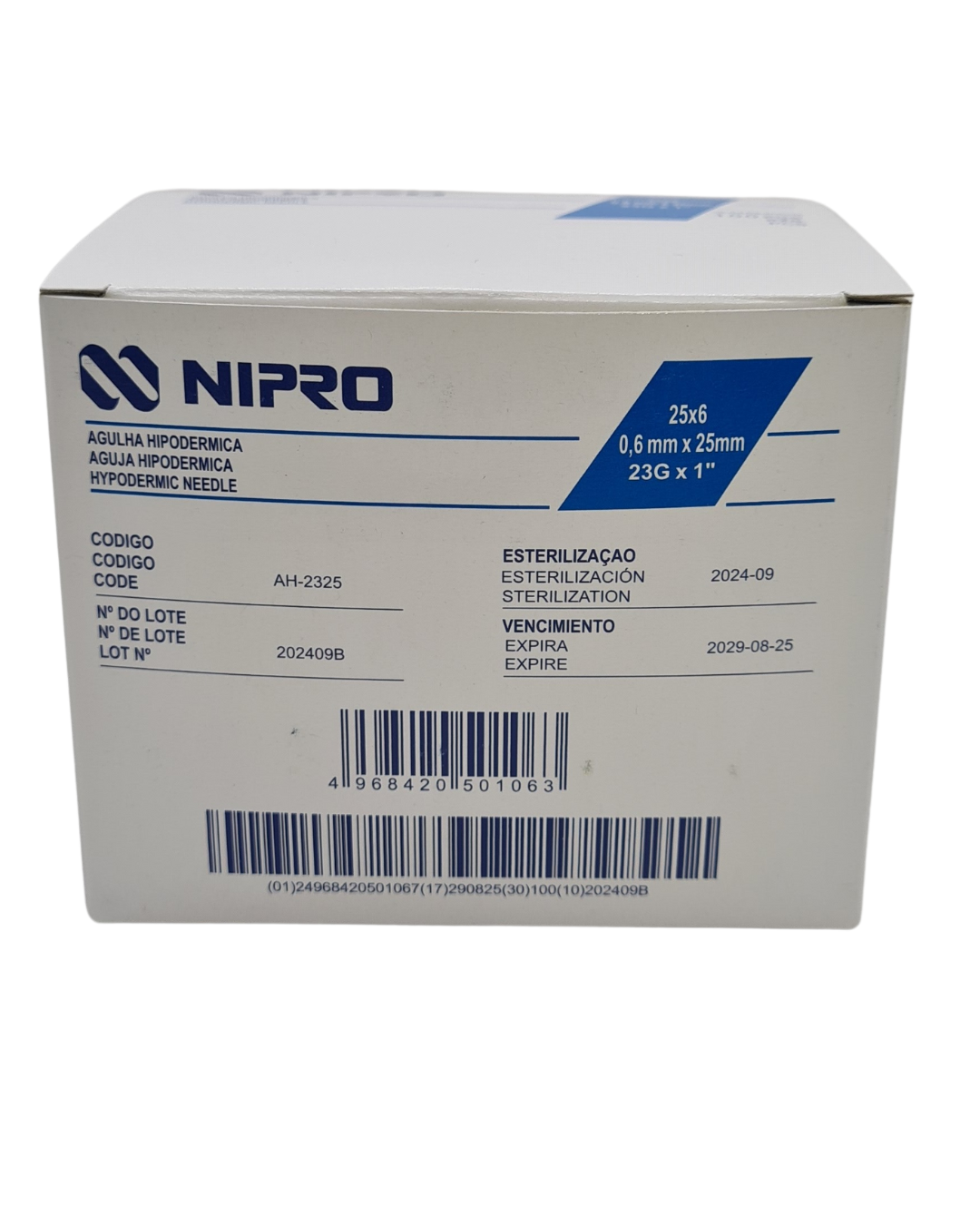 Aguja hipodérmica desechable NIPRO 23GX25mm azul