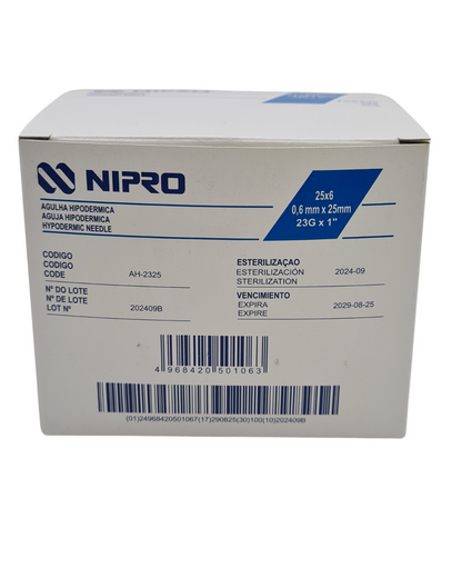 Aguja hipodérmica desechable NIPRO 23GX25mm azul