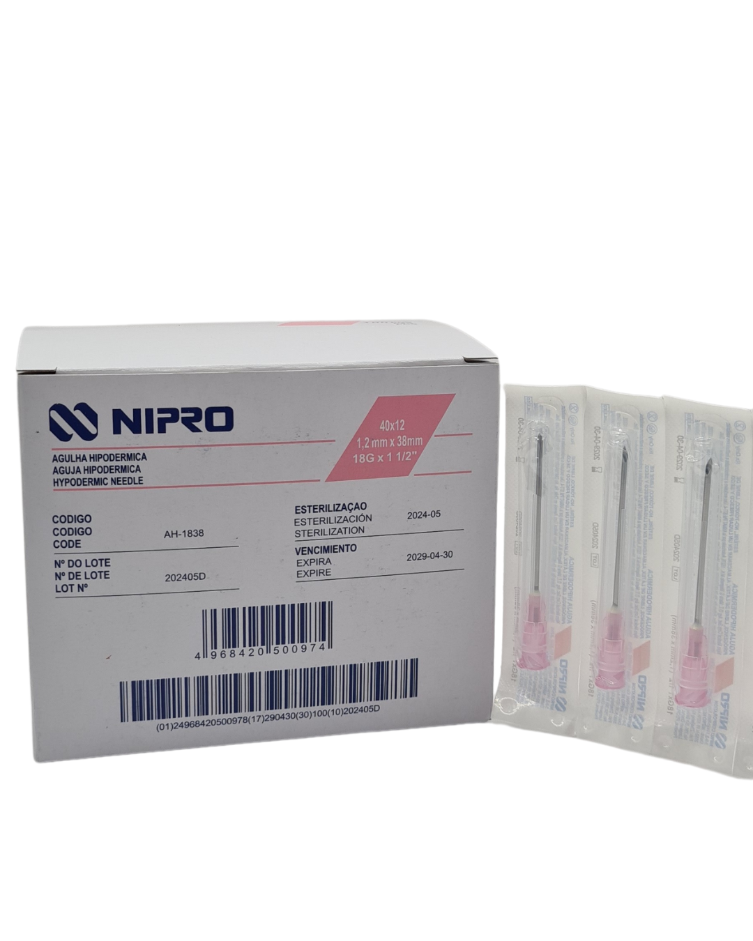 Aguja hipodérmica desechable NIPRO 18Gx38mm rosa