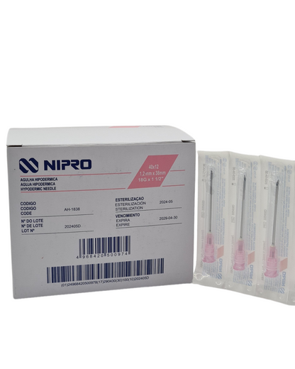 Aguja hipodérmica desechable NIPRO 18Gx38mm rosa