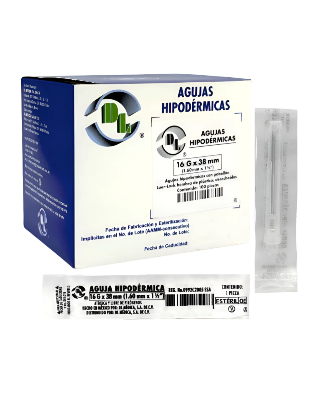 Aguja Hipodérmica desechable DL 16Gx38mm gris