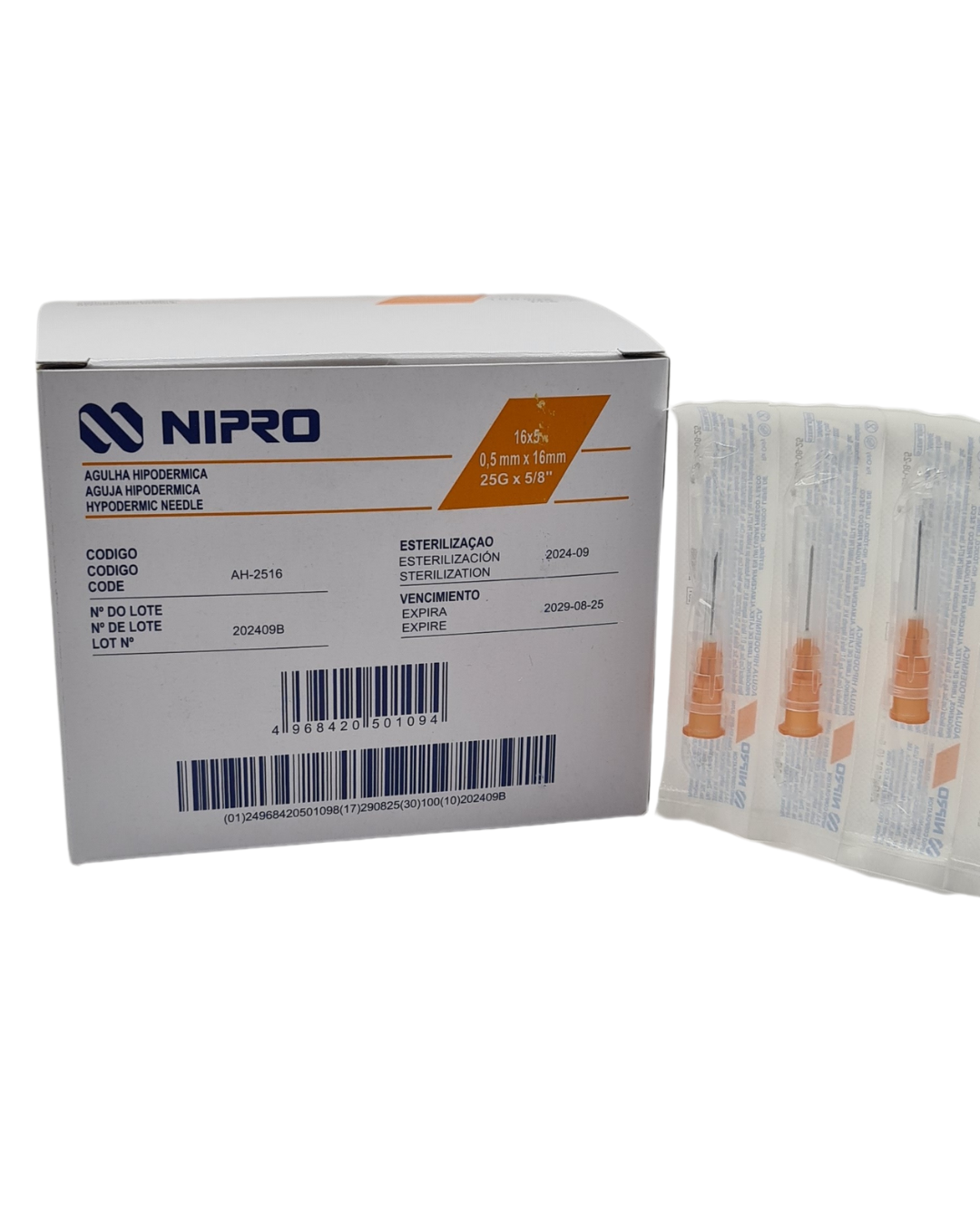 Aguja hipodérmica desechable NIPRO 25Gx16mm naranja