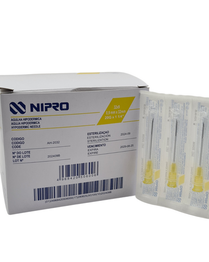 Aguja hipodérmica desechable NIPRO 20Gx32mm amarillo