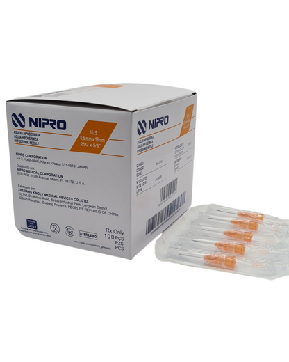 Aguja hipodérmica desechable NIPRO 25Gx16mm naranja