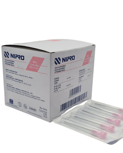 Aguja hipodérmica desechable NIPRO 18Gx38mm rosa