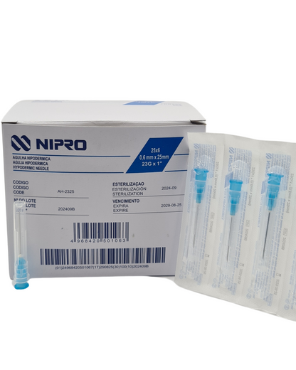 Aguja hipodérmica desechable NIPRO 23GX25mm azul