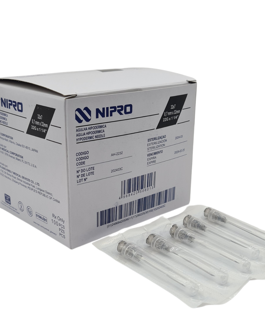 Aguja hipodérmica desechable NIPRO 22Gx32mm negro