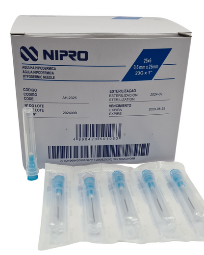 Aguja hipodérmica desechable NIPRO 23GX25mm azul