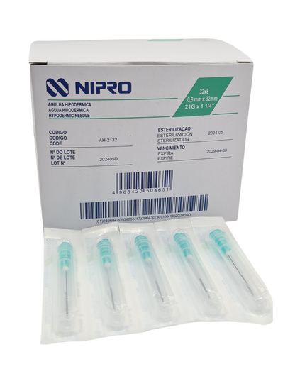 Aguja hipodérmica desechable NIPRO 21Gx32mm verde