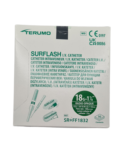 Catéter I.V. Surflash 18G x 1 1/4" (32mm) verde TERUMO